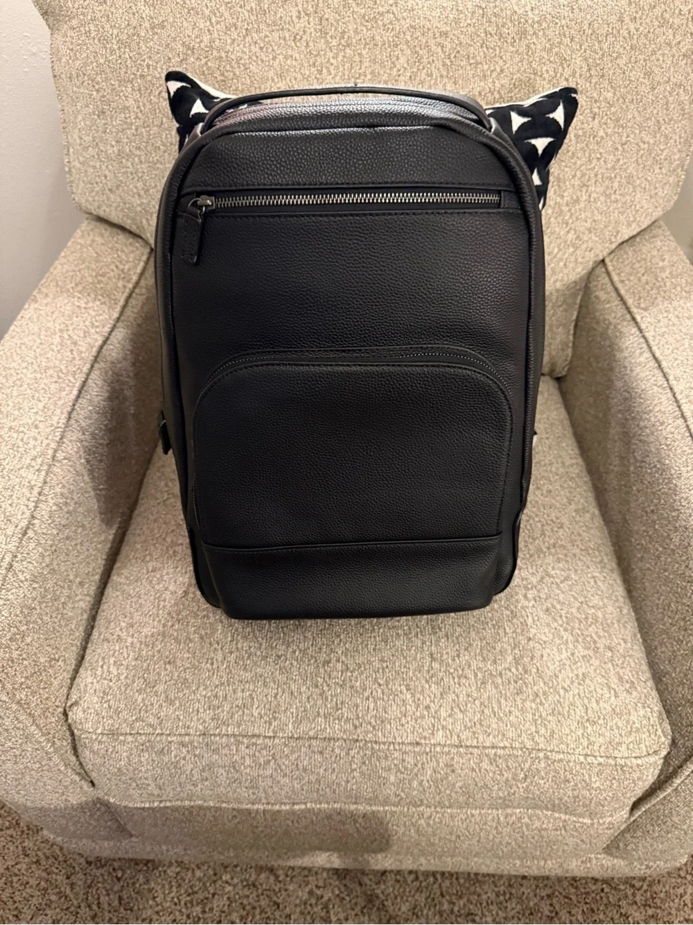 Black Leather Men's Backpack - Sleek Everyday Bag